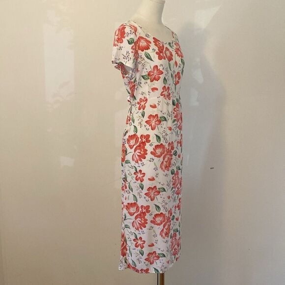 Vintage 90's Sheer White Floral Midi Dress with Back Tie Size Medium - Picture 5 of 12